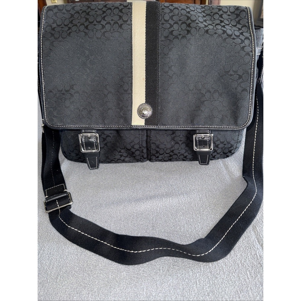 Coach Signature Black Jacquard Voyager Messenger Bag Laptop Sleeve NWOT